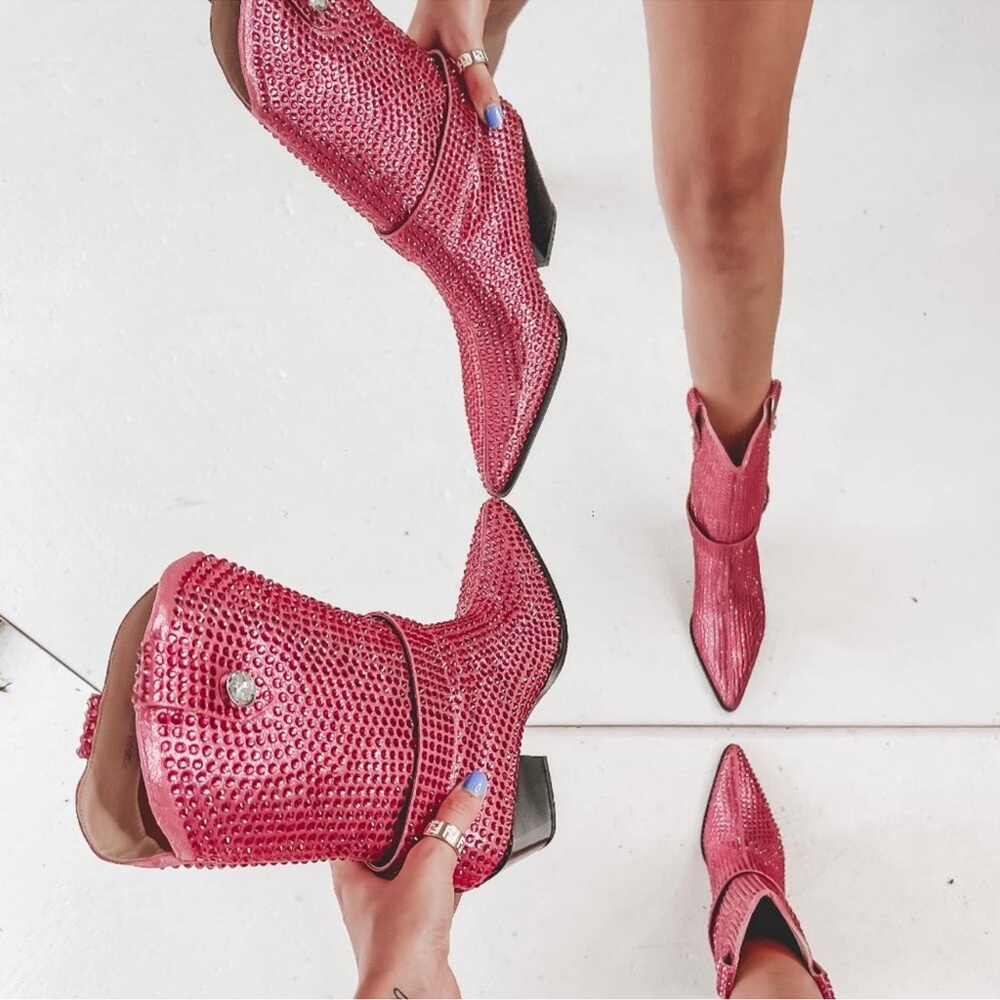 Pink Rhinestone Cowboy Boots - Picture 2 of 2